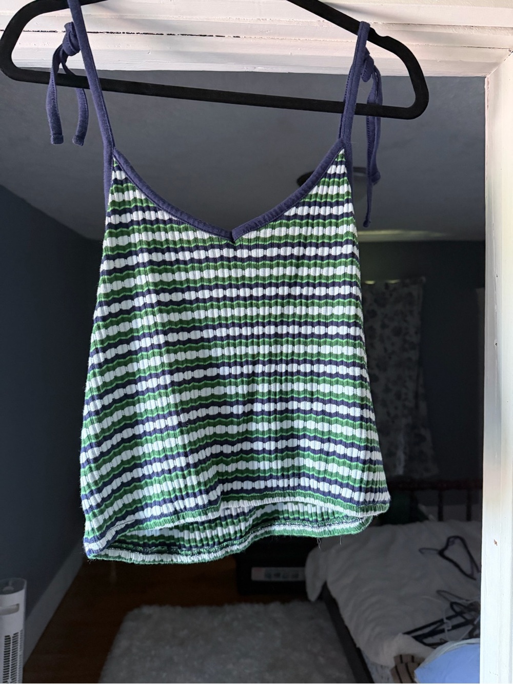 Old Navy Green, White & Navy Striped Ribbed Tank